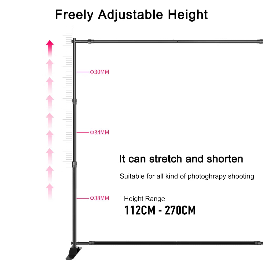Double-Crossbar Backdrop Background Stand Frame Support System for Photography Photo Studio Video Muslin Green Screen