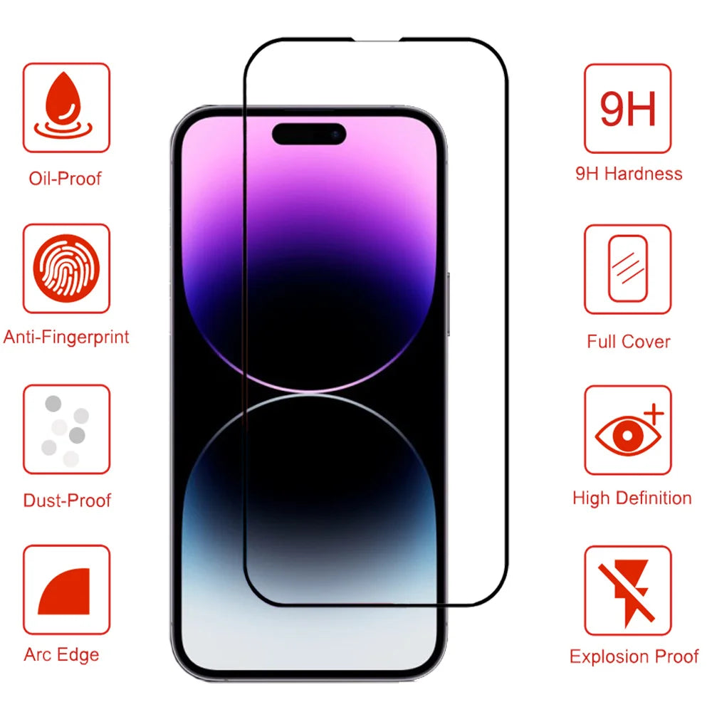3 Pieces Tempered Glass for Iphone 18 17 16 15 14 13 12 11 Pro Max Screen Protector for Iphone 17E 16E 12 13 Mini Film with Black Edge