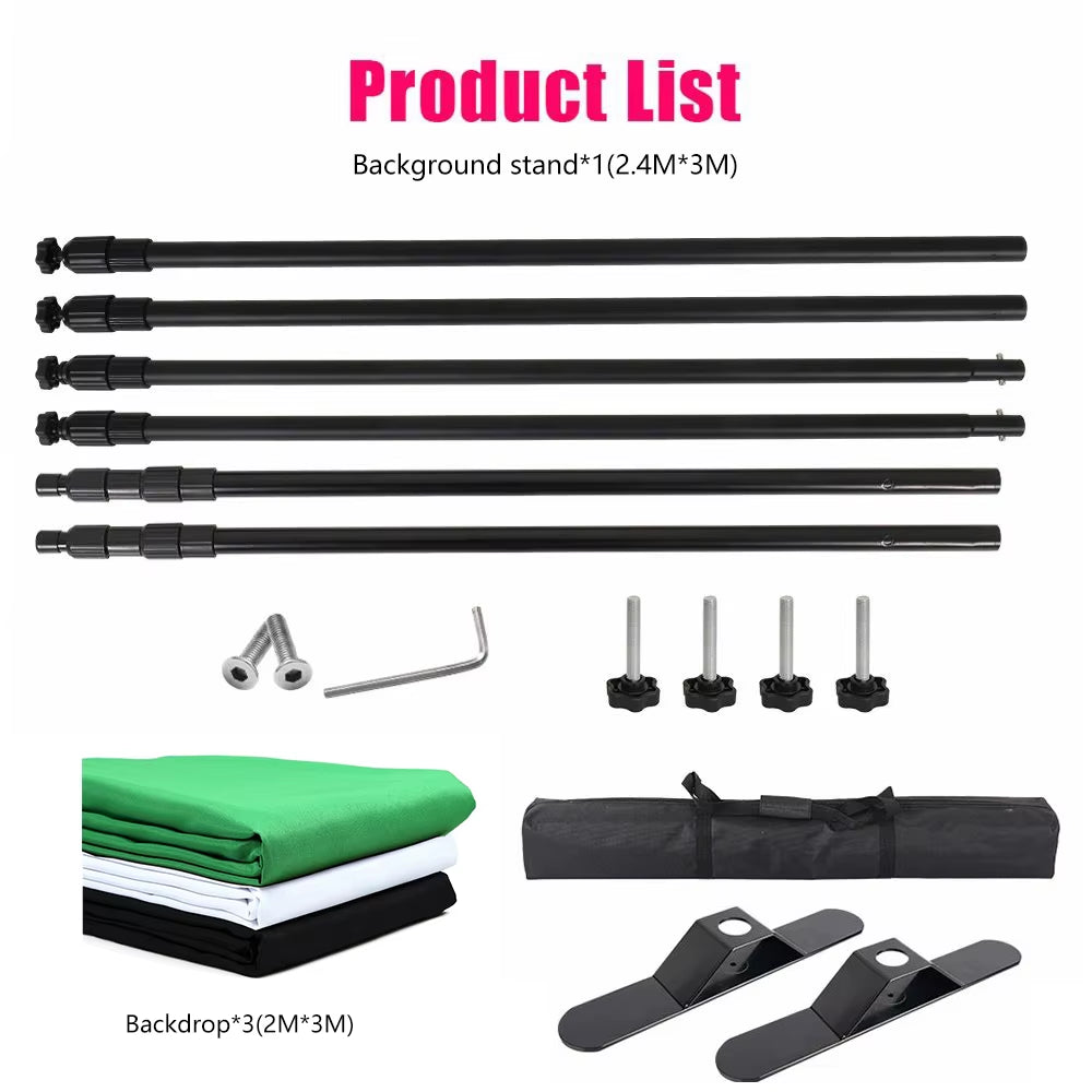 Double-Crossbar Backdrop Background Stand Frame Support System for Photography Photo Studio Video Muslin Green Screen