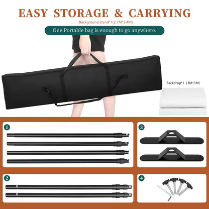 Double-Crossbar Backdrop Background Stand Frame Support System for Photography Photo Studio Video Muslin Green Screen