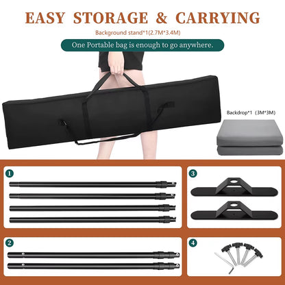 Double-Crossbar Backdrop Background Stand Frame Support System for Photography Photo Studio Video Muslin Green Screen