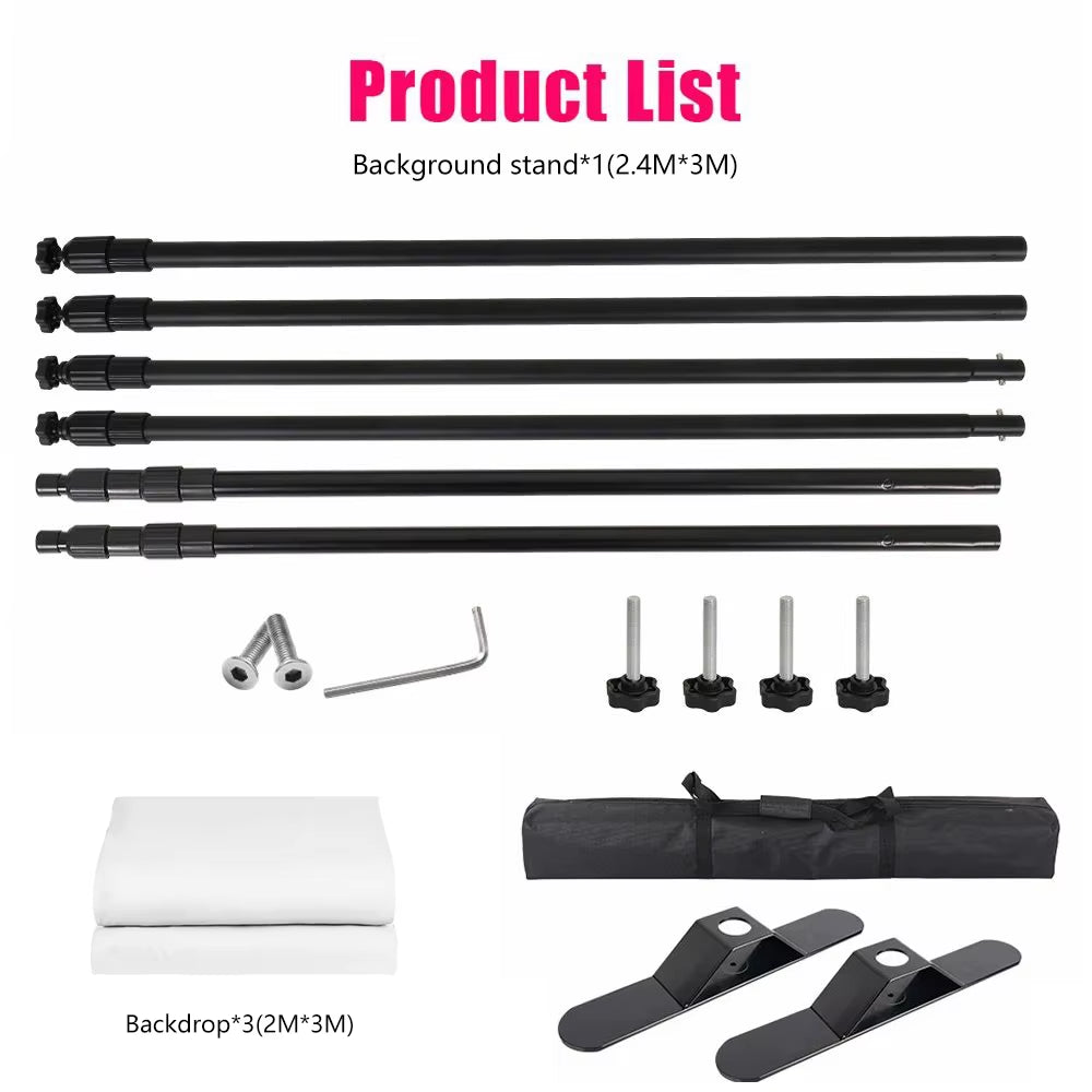 Double-Crossbar Backdrop Background Stand Frame Support System for Photography Photo Studio Video Muslin Green Screen