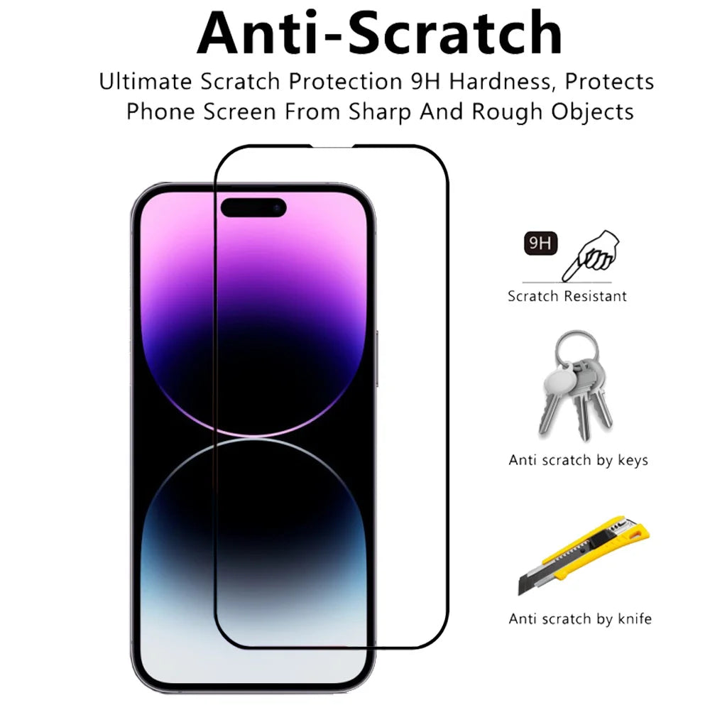 3 Pieces Tempered Glass for Iphone 18 17 16 15 14 13 12 11 Pro Max Screen Protector for Iphone 17E 16E 12 13 Mini Film with Black Edge